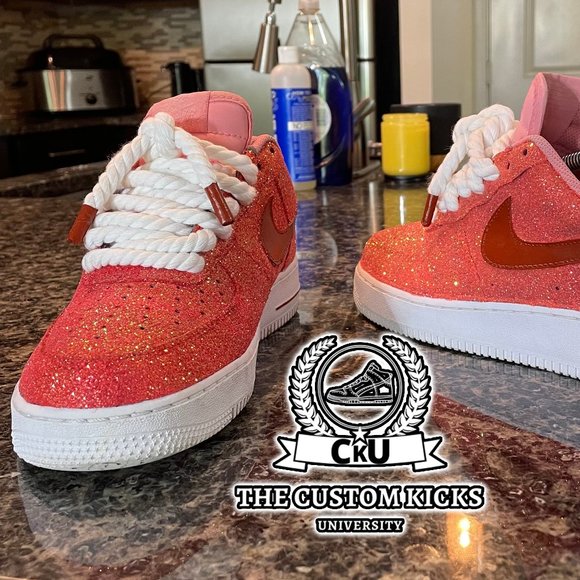 Nike Shoes - Coral Glitter/Petal Pink Nike Air Force 1 Custom